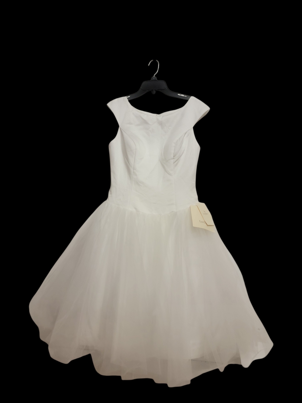 Beach White Wedding Dresses Knee Length A-Line Cap Sleeve Bateau Tule Skirt Sz 8
